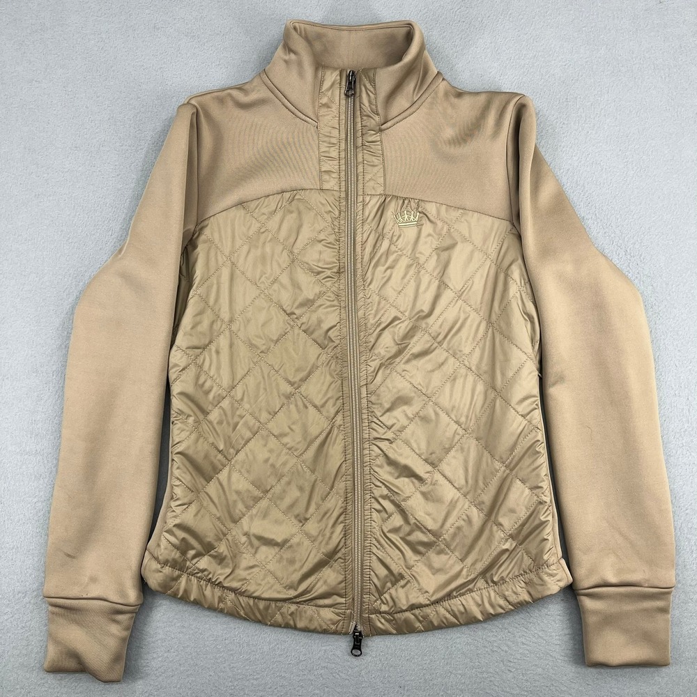 Kastel Denmark Womens Small Tan Quilted Full Zip Fleece Lined Jacket Thumbholes